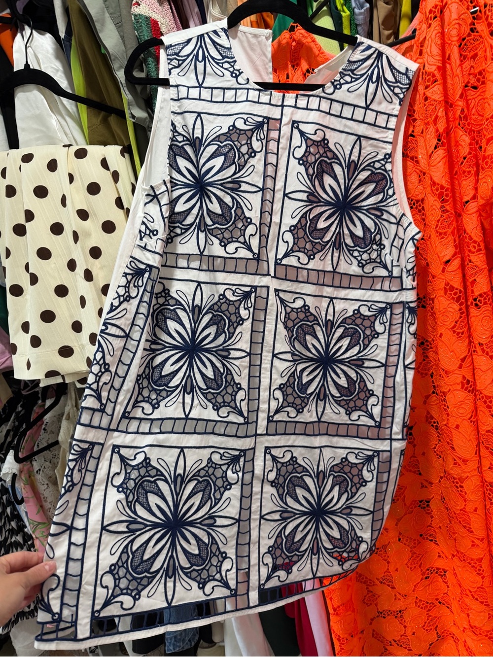 H&M White and Navy Tile-Print Sleeveless Mini Dress